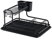 Сушилник за съдове Luigi Ferrero FR-4028AD, 43x38.5x22 см, 2 нива, Тава за отцеждане, Неплъзгащ се, Стойки, Черен