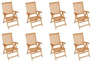 3072540 vidaXL Накланящи градински столове, 8 бр, тиково дърво масив