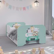 Красиво детско легло с табла и сафари животни в цвят мента 160 х 80 см
