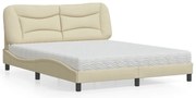 3208546 vidaXL Легло с матрак Hvar, кремаво, 160x200 см, плат