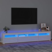 ТВ шкаф с LED осветление, бял гланц, 210x35x40 см