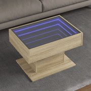 847534 vidaXL Маса за кафе с LED, дъб сонома, 70x50x45 см, инженерно дърво