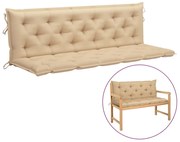 Възглавница за градинска пейка бежова 180x(50+50)x7 см оксфорд