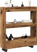 855248 vidaXL Тясна количка за съхранение 3 нива старо дърво инженерно дърво