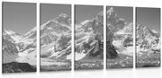 картини от 5 части – Великолепен връх на планина в черно-бяло