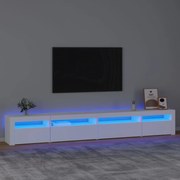 ТВ шкаф с LED осветление, бял, 270x35x40 см