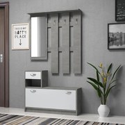Мебел за вход Raynold от меламин в бетонно сиво - бял цвят 100x30x180см.