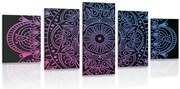 картини от 5 части – Мандала на черен фон