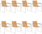 3078553 vidaXL Градински столове 8 бр тиково дърво масив и неръждаема стомана