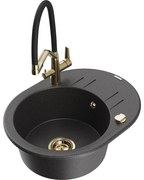 Mexen Kevin гранитна кухненска мивка с 1 отделение с кухненски смесител Duo, черно на петна - 6517-76-671701-57-G