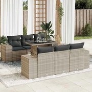 3326743 vidaXL Градински комплект с възглавници, 7 части, светлосив полиратан