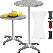 Стояща и бистро маса 2в1 Ø60 cm - сребриста, височина 70/115 cm + еластична покривка Черен
