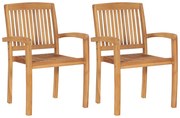49387 vidaXL Стифиращи градински трапезни столове, 2 бр, тиково дърво масив