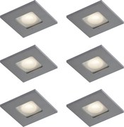 Комплект от 6 модерни вградени спота Gunmetal Square IP44 - Qure