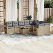 3252986 vidaXL Градински диван с възглавници, 10 части, бежов полиратан