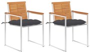 3061503 vidaXL Градински столове с възглавници, 2 бр, акация масив и стомана
