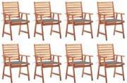 3078375 vidaXL Градински трапезни столове, 8 бр, с възглавници, акация масив