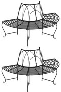 3095717 vidaXL Пейки за около дърво полукръг, 2 бр, Ø159 см, черни, стомана