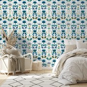 Тапет – Сини цветя на бял фон