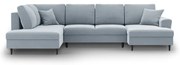 Светлосин кадифен разтегателен ъглов диван с място за съхранение (ляв ъгъл/U форма) Kyoto – Cosmopolitan Design