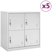 3095227 vidaXL Заключващи се шкафове, 5 бр, светлосиви, 90x45x92,5 см, стомана