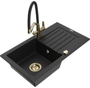 Mexen Pablo гранитна мивка с 1 отделение с отцедник и кухненски смесител Duo, черен - 6510-77-671701-57-G