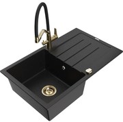 Mexen Bruno гранитна мивка 1-камерна с отцедник и кухненски кран Duo, черен - 6513-77-671701-57-G