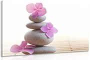 Картина на платно – Баланс на камъни и розови ориенталски цветя