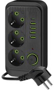 Разклонител за контакти с превключвател LINEA 3x230V + 5xUSB A/C 1,5 m SCHUKO черен