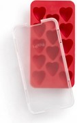 Форма за лед с капак Lekue 1010244, 23x12x3 см, 14 сърца, Стеарин, -40°C / +60°C, Червен