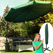 Зелен градински чадър със стойка