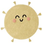 Жълт ръчно изработен памучен детски килим подходящ за пране ø100 cm You're My Sunshine – Lorena Canals