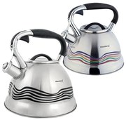 Свирещ чайник Klausberg KB 7048, 3 литра, Променящ цвета си при завиране, Индукция, Инокс