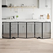 Сгъваема преграда за куче с врата 6 панела черна 300 см топола