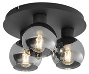 Интелигентна таванна лампа черна с димно стъкло 3 светлини вкл. WiFi A60 - Vidro
