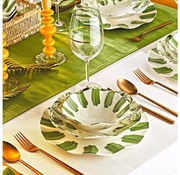 Комплект за хранене 18 бр. бял/зелен/порцелан