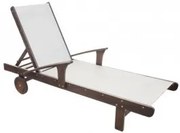 Дървен шезлонг с подлакътник и текстил - 200 x 72 x 51 см