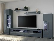 Комплект за хол Austin AF102Сив, Сив гланц, С TV маса, С допълнително оборудване, Отделни части, Стъкло, Ламинирано ПДЧ, 160x40cm