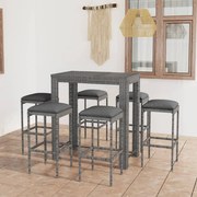 3064785 vidaXL Градински бар комплект с възглавници, 7 части, полиратан, сив