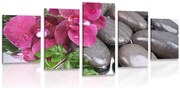 картини от 5 части – Цъфтяща орхидея и уелнес камъни