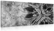 Картина на платно – Цветя с перли в черно-бял вариант