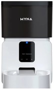 Автоматичен диспенсър за храна за кучета и котки MYNA, 5 л, WiFi приложение, Заключване на бутони, Суха храна, Бял/черен