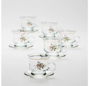 К-кт 6x стъклена чаша с чинийка прозрачен букет № 2