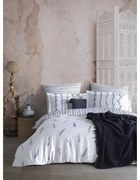 Бяло/синьо двойно удължено спално бельо от памучен сатен 240x220 cm Marseille Floral – Mila Home Luxury