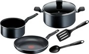 Комплект съдове за готвене Tefal C2678074 Starter Black, 6 ч, Титениево покритие, Без PFOA, Thermo-Fusion, Thermo-Signal, Индукция, Черен