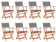 3086965 vidaXL Сгъваеми градински столове 8 бр сиви евкалипт масив и textilene