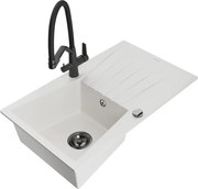 Mexen Cesar гранитна мивка с 1 отделение с отцедник и кухненски смесител Duo, бял - 6514-20-671701-70-B