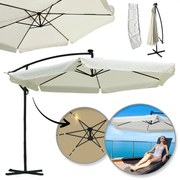 Градински чадър 3,5 м със слънчева LED светлина - кремав, UV50+