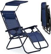 Шезлонг с балдахин тъмно син