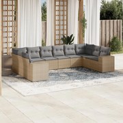 3255406 vidaXL Градински диван с възглавници, 10 части, бежов полиратан